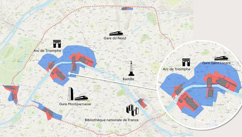 Zones rouges et bleues JO 2024